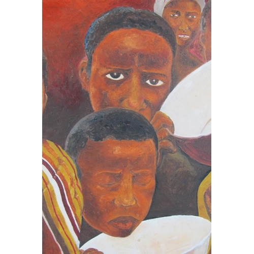 582 - Christopher Odunkwe (Lagos, b. 1974) - 'Feeding the Hungry', oil on canvas, signed, dated 1999, 87cm... 