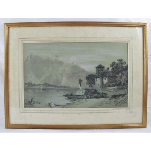 597 - British School (1912) - 'Italian lake scene', pencil drawing heightened with white, indistinctly sig... 