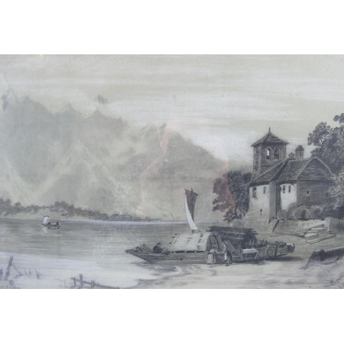 597 - British School (1912) - 'Italian lake scene', pencil drawing heightened with white, indistinctly sig... 