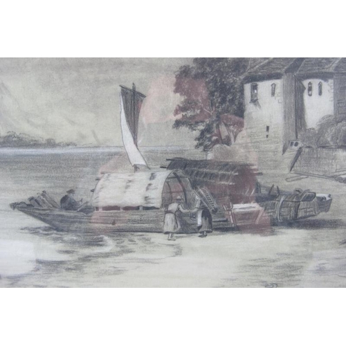 597 - British School (1912) - 'Italian lake scene', pencil drawing heightened with white, indistinctly sig... 