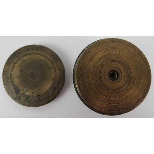 6 - A Georgian period graduated nest of bronze cup weights with cover cap. Housing ten internal graduate... 