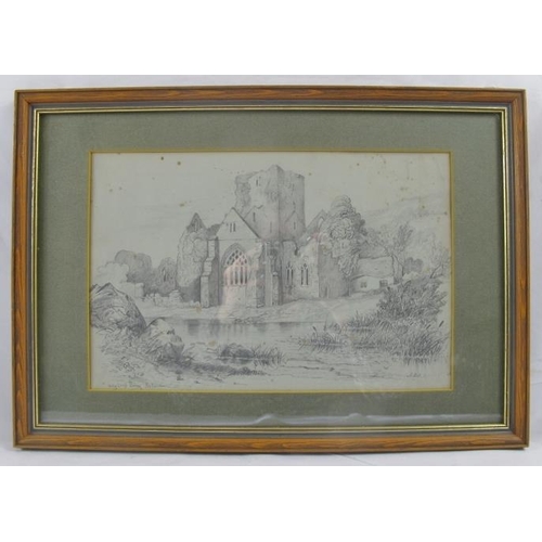 600 - Attributed to William Roe (Irish, c.1800 - c.1860) - 'Holy Cross Abbey, Ireland', pencil drawing, be... 