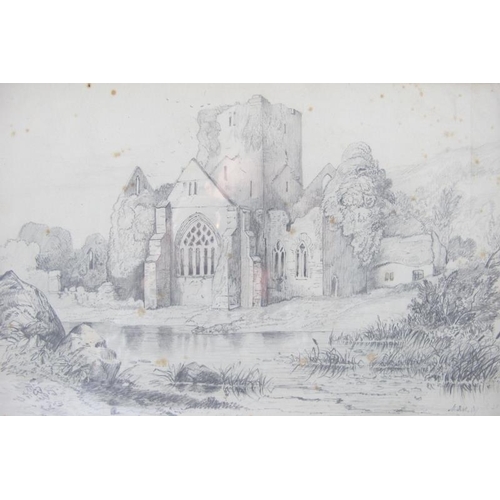 600 - Attributed to William Roe (Irish, c.1800 - c.1860) - 'Holy Cross Abbey, Ireland', pencil drawing, be... 