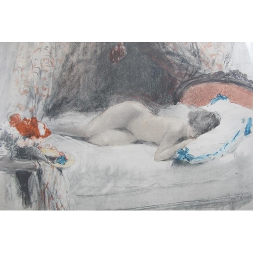 602 - Antoine Calbert (French, 1860 - 1944) - 'Sleeping female nudes', a pair, pencil signed lithographs, ... 