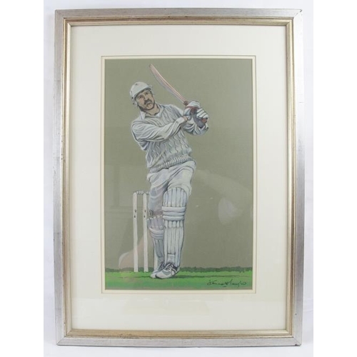 605 - Kenneth Taylor (Artist and former cricketer, b. 1935) - 'Graham Gooch batting', pastel and charcoal ... 