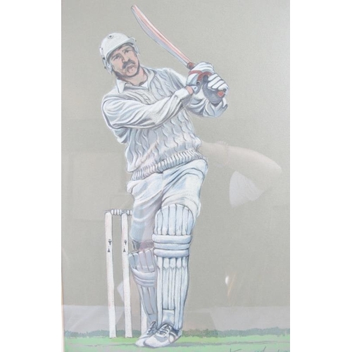 605 - Kenneth Taylor (Artist and former cricketer, b. 1935) - 'Graham Gooch batting', pastel and charcoal ... 