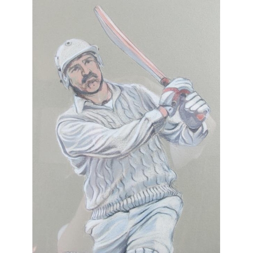 605 - Kenneth Taylor (Artist and former cricketer, b. 1935) - 'Graham Gooch batting', pastel and charcoal ... 