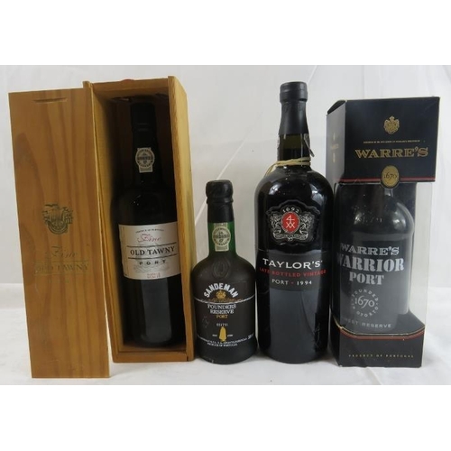 612 - Port: Fine Old Tawny in wooden case, Warre's Warrior in cardboard case, Taylor's late bottled vintag... 