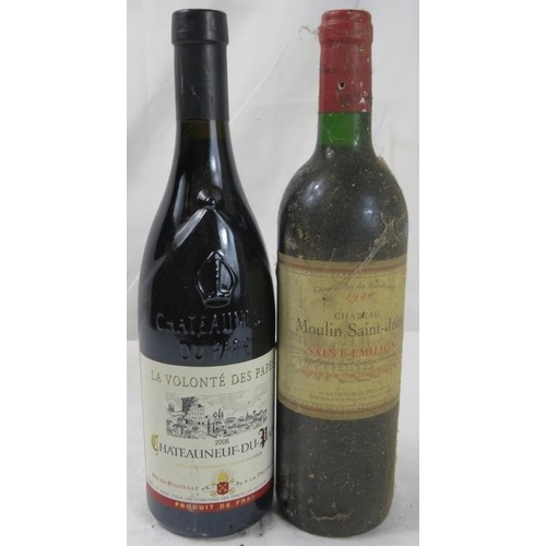 645 - Wine: 1 bottle 2006 Chateauneuf Du Pape,  1 bottle 1998 Moulin Saint Jean St. Emilion (2 bottles).