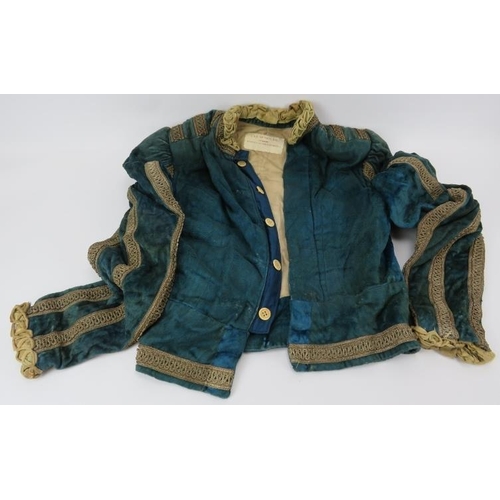 68 - A vintage L&H Nathan Ltd Costumiers of London late 16th century style theatrical teal velvet jacket.... 