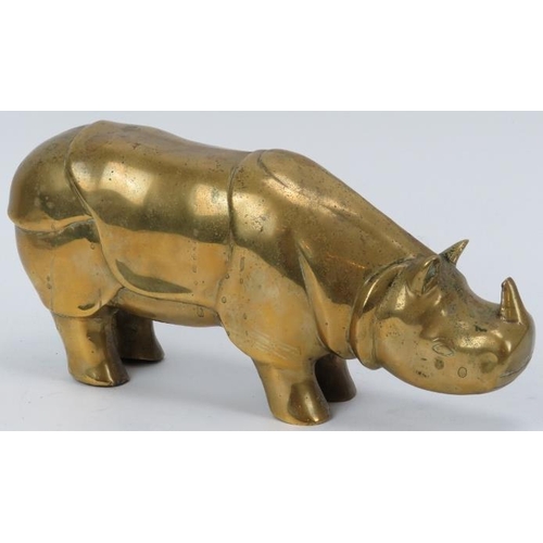 72 - A large vintage brass model of rhinoceros, 20th century. Probably to be utilised as a doorstop. 28.5... 