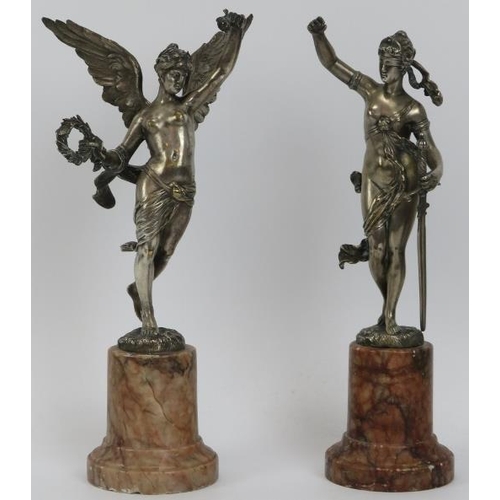 80 - A pair of silvered bronze sculptural figures depicting Justice and Victory by Hermann Eichberg, circ... 