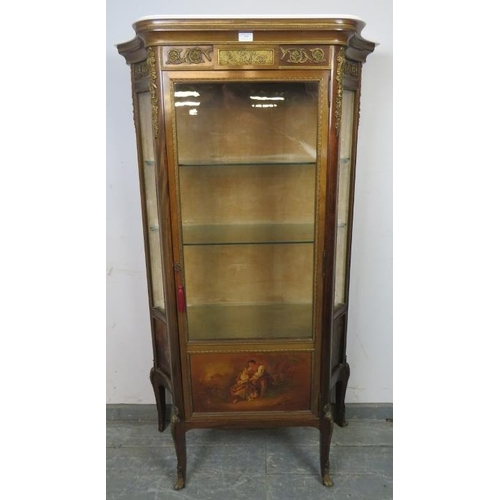 704 - A vintage French vitrine in the Louis XV style, early/mid 20th century, having a marble top above th... 