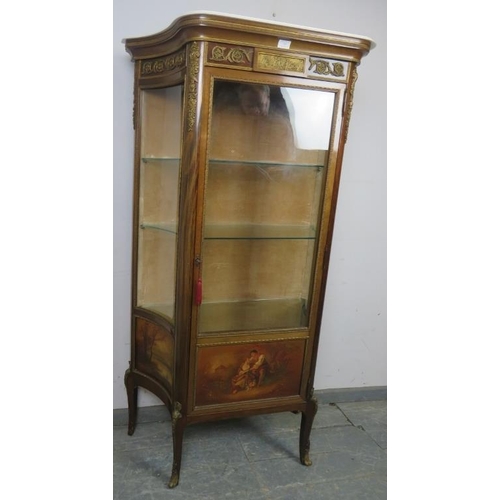 704 - A vintage French vitrine in the Louis XV style, early/mid 20th century, having a marble top above th... 