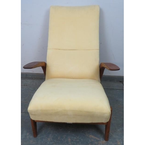 708 - A mid-century reclining ‘rock n rest’ lounge chair by Gimson & Slater, upholstered in primrose yello... 