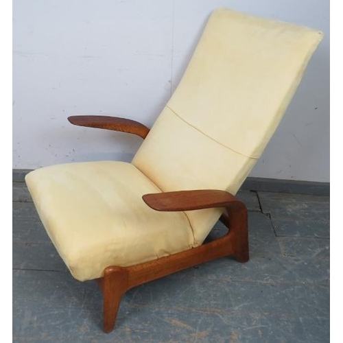 708 - A mid-century reclining ‘rock n rest’ lounge chair by Gimson & Slater, upholstered in primrose yello... 