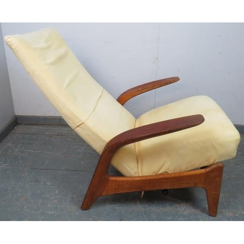 708 - A mid-century reclining ‘rock n rest’ lounge chair by Gimson & Slater, upholstered in primrose yello... 