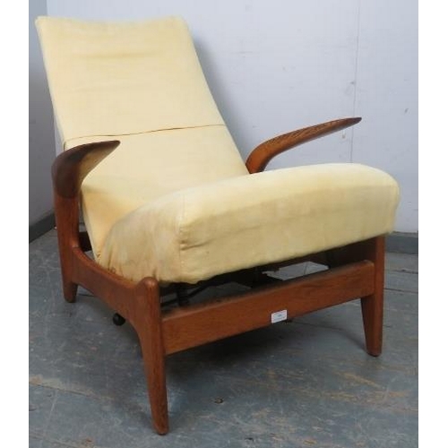 708 - A mid-century reclining ‘rock n rest’ lounge chair by Gimson & Slater, upholstered in primrose yello... 