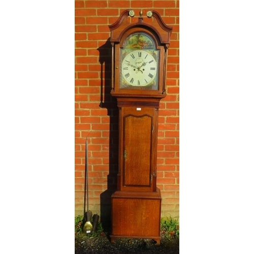 714 - A George III mahogany banded oak cased chiming 8 day longcase clock, the 13