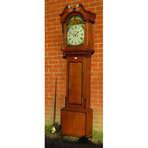 714 - A George III mahogany banded oak cased chiming 8 day longcase clock, the 13