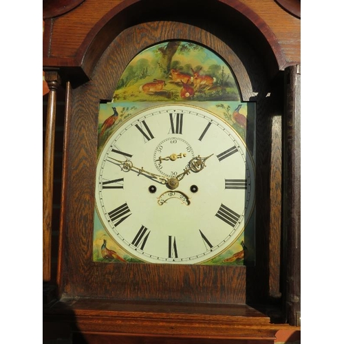 714 - A George III mahogany banded oak cased chiming 8 day longcase clock, the 13