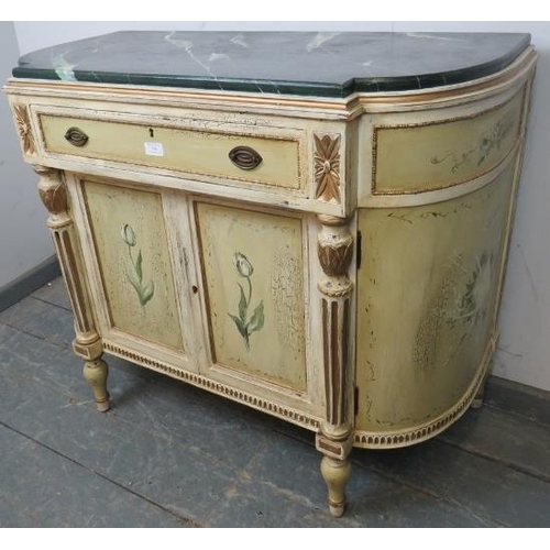 736 - A decorative contemporary chest in an 18th century French taste, the faux marble top above the singl... 