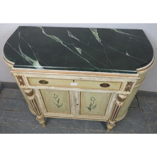 736 - A decorative contemporary chest in an 18th century French taste, the faux marble top above the singl... 