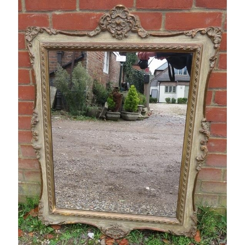 737 - A decorative period-style wall mirror, 20th century, relief moulded decoration, gilt and paint effec... 