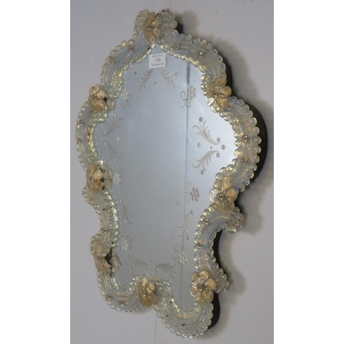 749 - A vintage Venetian wall mirror of traditional form with applied and etched decoration.
H50cm W42cm (... 