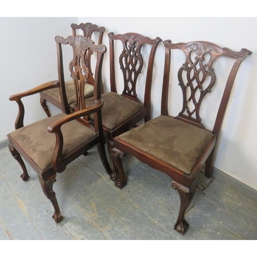 756 - A set of four vintage Chippendale Revival mahogany dining chairs, comprising one carver and three si... 