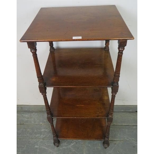 760 - A 19th century mahogany four-tier whatnot, with turned uprights, raised on casters.
H114cm W51cm (ap... 