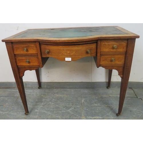 764 - An Edwardian marquetry inlaid & boxwood strung rosewood ladies writing desk, inset leather top, bowe... 