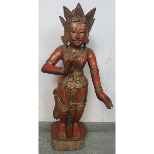 765 - A vintage Eastern lacquered & metal-mounted carved wooden figure.
H87cm (approx).