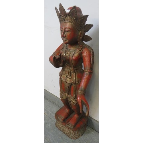 765 - A vintage Eastern lacquered & metal-mounted carved wooden figure.
H87cm (approx).