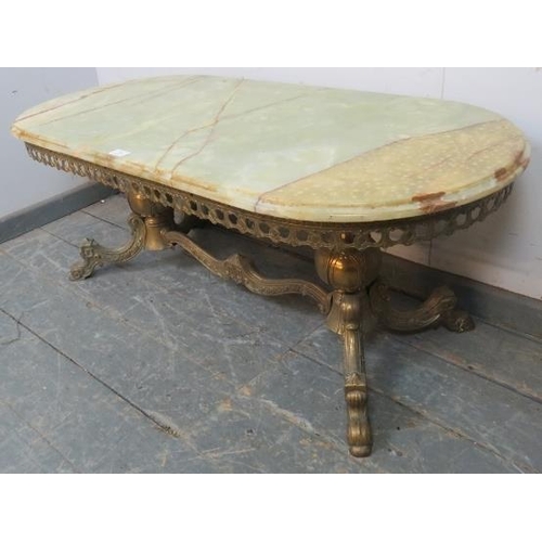 769 - A c.1970's green onyx & gilt-metal coffee table.
W114cm H44cm (approx).