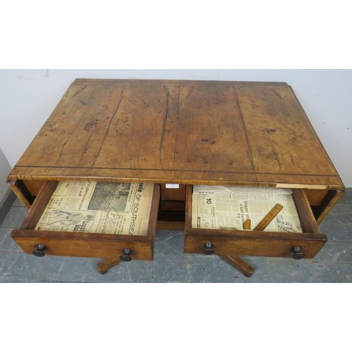 777 - An English Regency Period mahogany sofa table inlaid with ebony stringing, faded patination, two dra... 