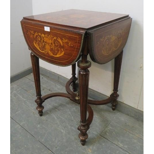 795 - A highly decorative vintage marquetry inlaid & gilt-metal mounted rosewood drop-leaf side table in t... 