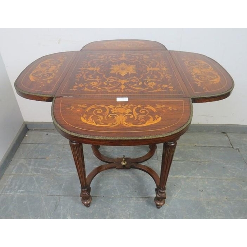 795 - A highly decorative vintage marquetry inlaid & gilt-metal mounted rosewood drop-leaf side table in t... 