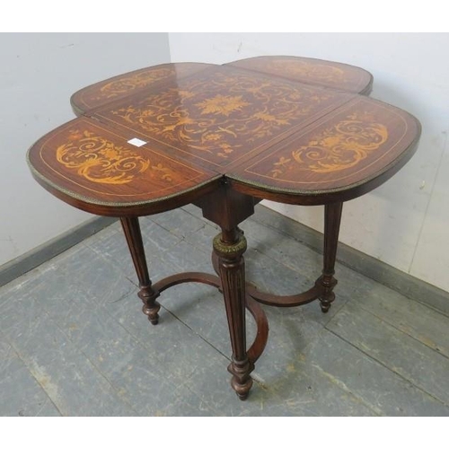 795 - A highly decorative vintage marquetry inlaid & gilt-metal mounted rosewood drop-leaf side table in t... 