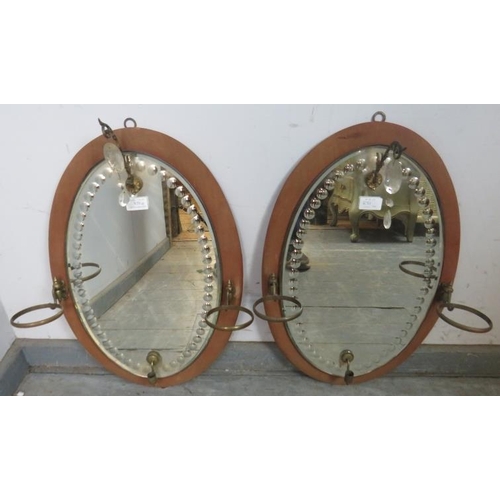 839 - A pair of 19th century Clarke's Patent 'Fairy lights', girandole wall mirrors, the fabric covered ov... 