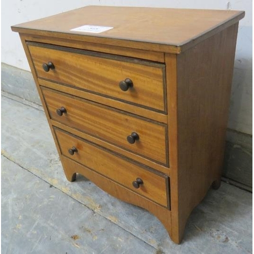 848 - A George III style satin walnut apprentice chest, 20th century, 22cm wide x 23cm high.