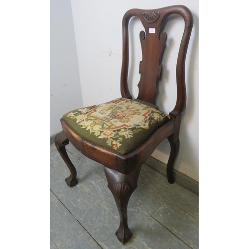 849 - A George I style mahogany single chair, late 19th/early 20th century, with tapestry drop-in seat.