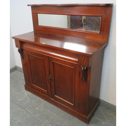 873 - A Victorian mahogany chiffonier, the rear gallery with serpentine shelf above an inset mirror back, ... 