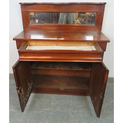 873 - A Victorian mahogany chiffonier, the rear gallery with serpentine shelf above an inset mirror back, ... 