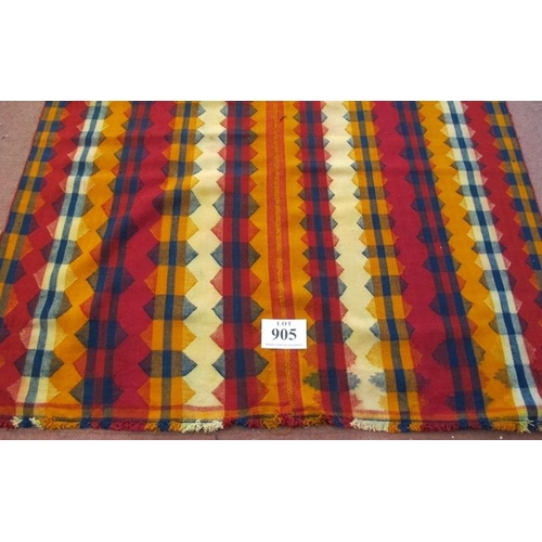 905 - A cool South West Persian Jajim Kilim rug. Red, yellow, blue and cream stripe effect. 230cm x 140cm,... 