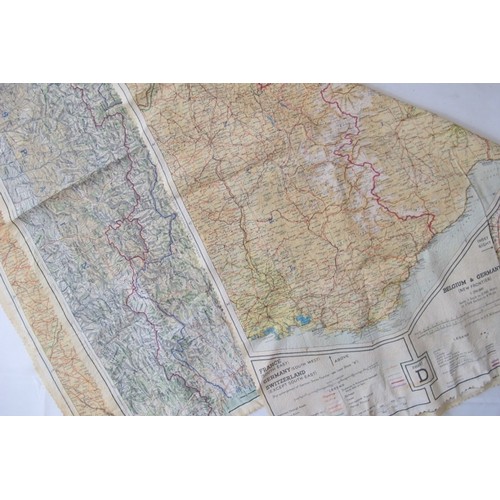 142 - Two vintage maps of Europe printed onto cloth, possibly WWII escape maps, both double sided and with... 