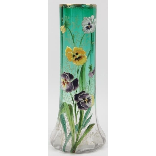 10 - A Bohemian Moser enamelled and gilt glass vase, late 19th/early 20th century. Of cylindrical lobed f... 