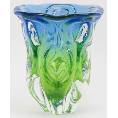 12 - A Bohemian blue and green glass vase by Josef Hospodka for Chribska, mid 20th century. 18.5 cm heigh... 