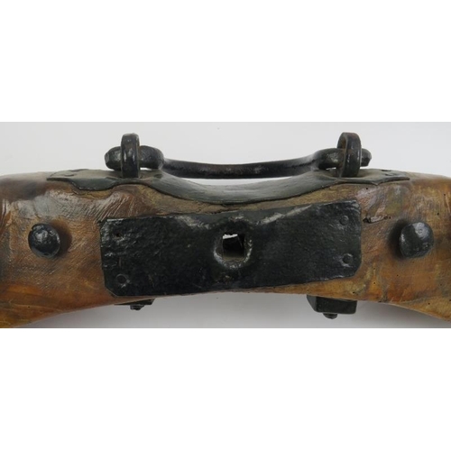 120 - A carved wood and cast iron yoke, early 19th century. 114 cm length. 
Condition report: Some wear wi... 