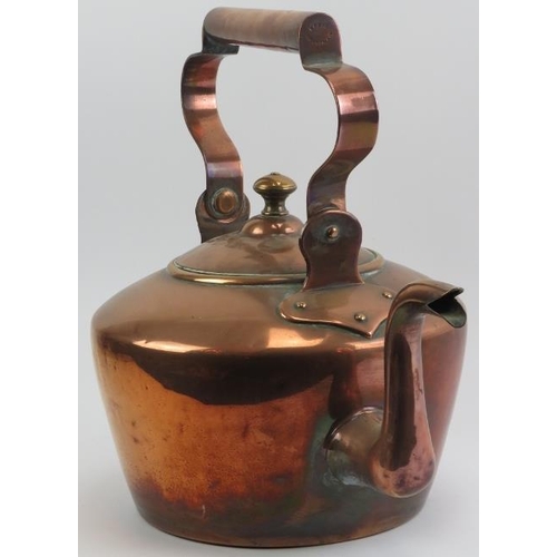 122 - A large Victorian copper swing handled kettle. Of local interest, struck ‘Kreff Cranbrook’. 42 cm le... 